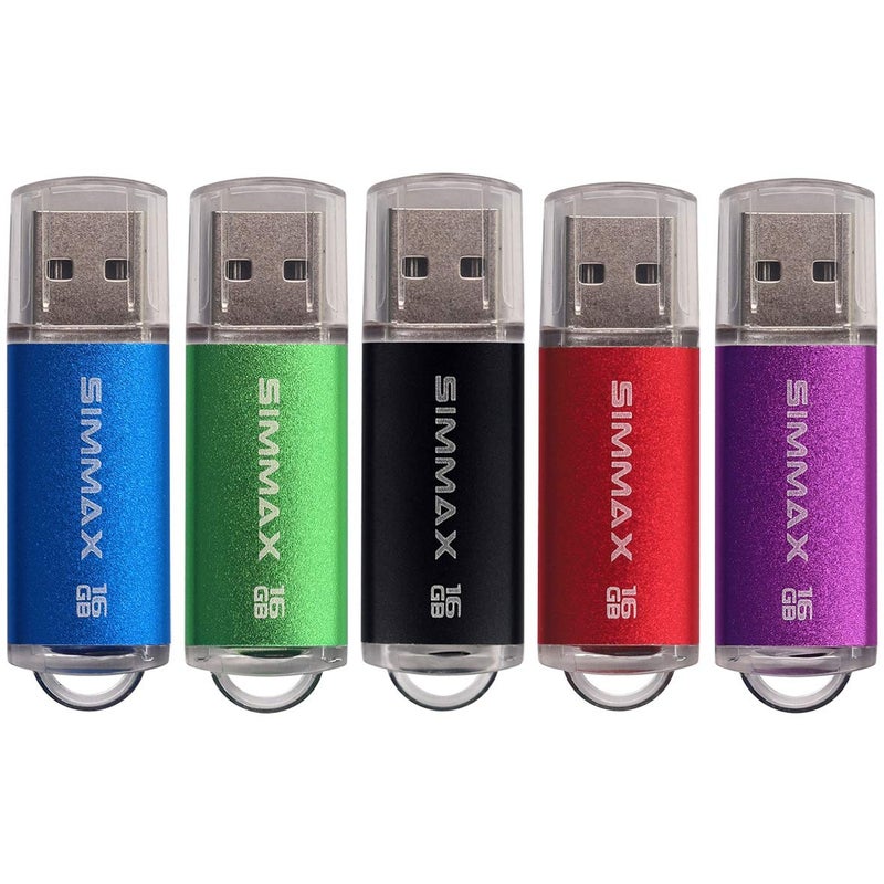 SIMMAX USB Flash Drives 5 Pack 16GB USB 2.0 Flash Drive Memory Stick Thumb Drive Pen Drive with Led Indicator (Blue Green Black Red Purple) - Image 1